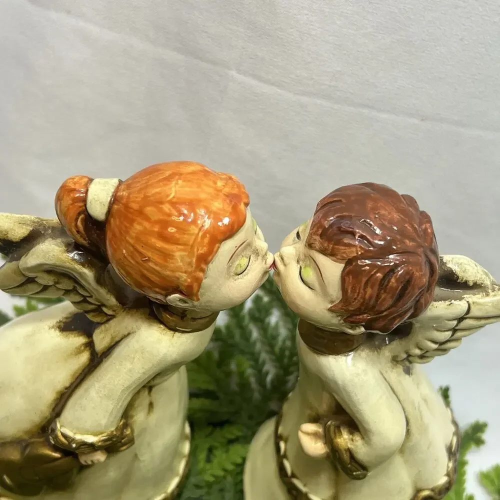 Vintage Mid Century Kissing Angels Choir Musicians Violin Christmas Set of 2